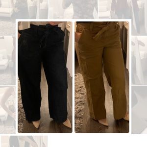 2 for 1 Wide Leg Pants w Matching Belt in Tan/Navy